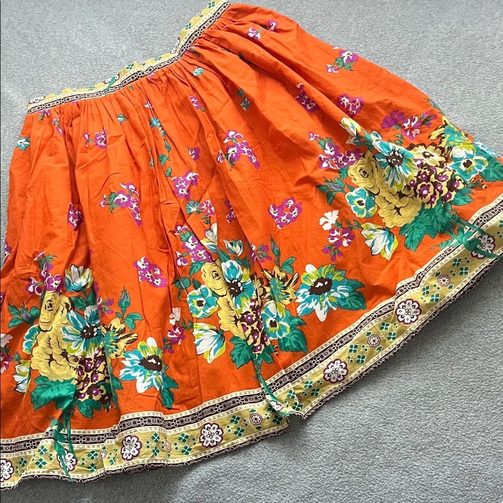 Floral Full Skirt Small Retro Cottagecore Funky Indie Festival Orange Artsy